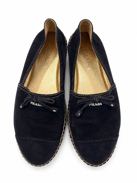 Prada Shoes - Prada Navy Suede Espadrille Flats | Size EU 36 | Logo Ballet Loafers